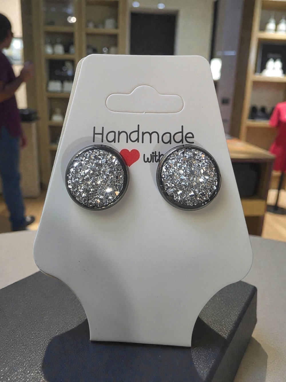 Handmade Styleandstone Metallic Silver  Druzy Stud Earrings
